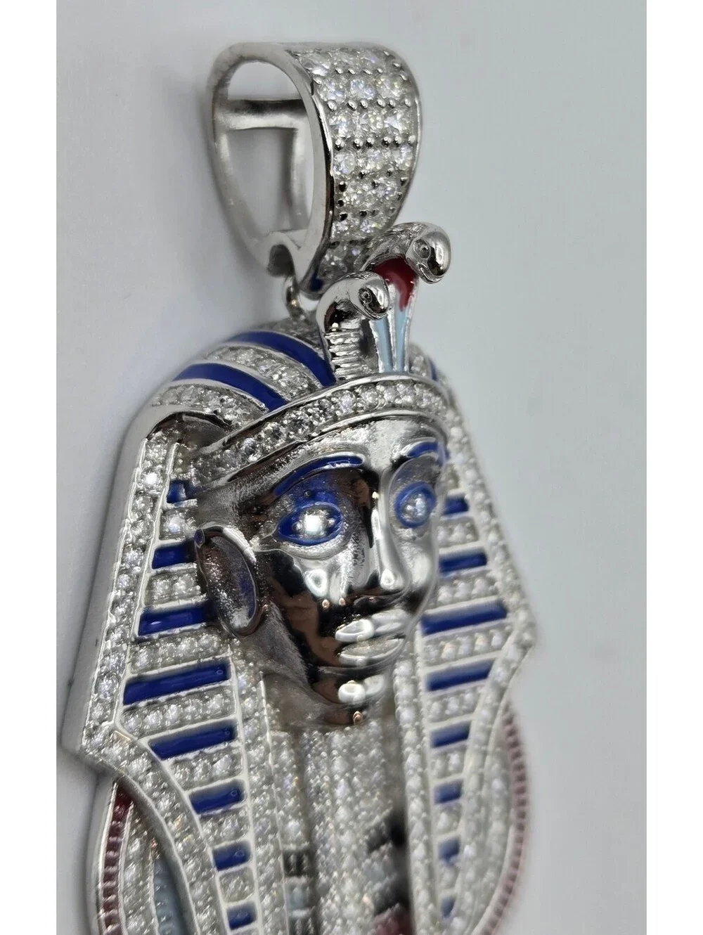 NEW 925 Sterling Silver VVS1 3.0ctw MOISSANITE Egyptian Pharaoh Pendant Enamel